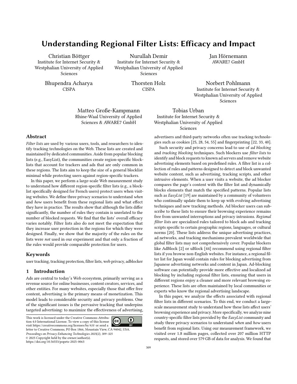 Erste Seite des Papers: Understanding Regional Filter Lists: Efficacy and Impact