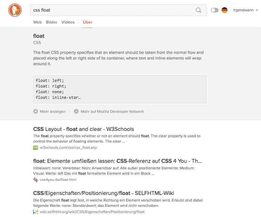 DuckDuckGo als Code Suchmaschine