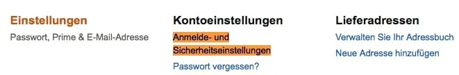 Amazon Konto absichern durch Zwei-Faktor Authentifizierung in den Anmelde- und Sicherheitseinstellungen!