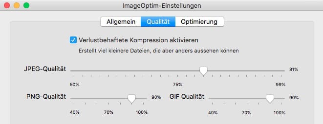 Bilder komprimieren mit imageoptim settings