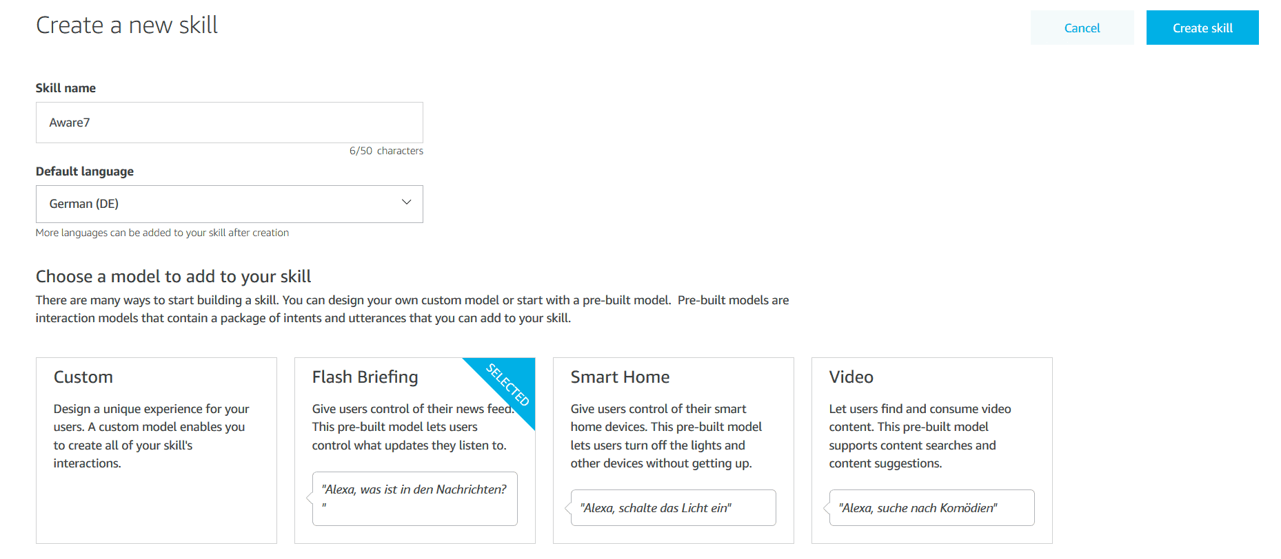 Alexa Skill erstellen