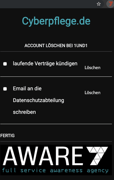 Cyberpflege Addon in Chrome im Dark-Mode