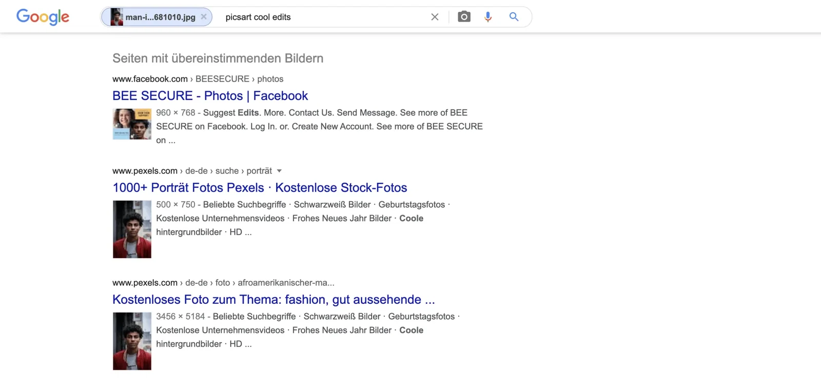 Suche ich nach diesem vermeintlichen Profilbild, sehe ich schnell, dass es sich hierbei um ein Stockfoto handelt, das jeder verwenden kann (Quelle: Screenshot google.com)