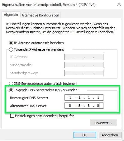 DNS-Server eintragen