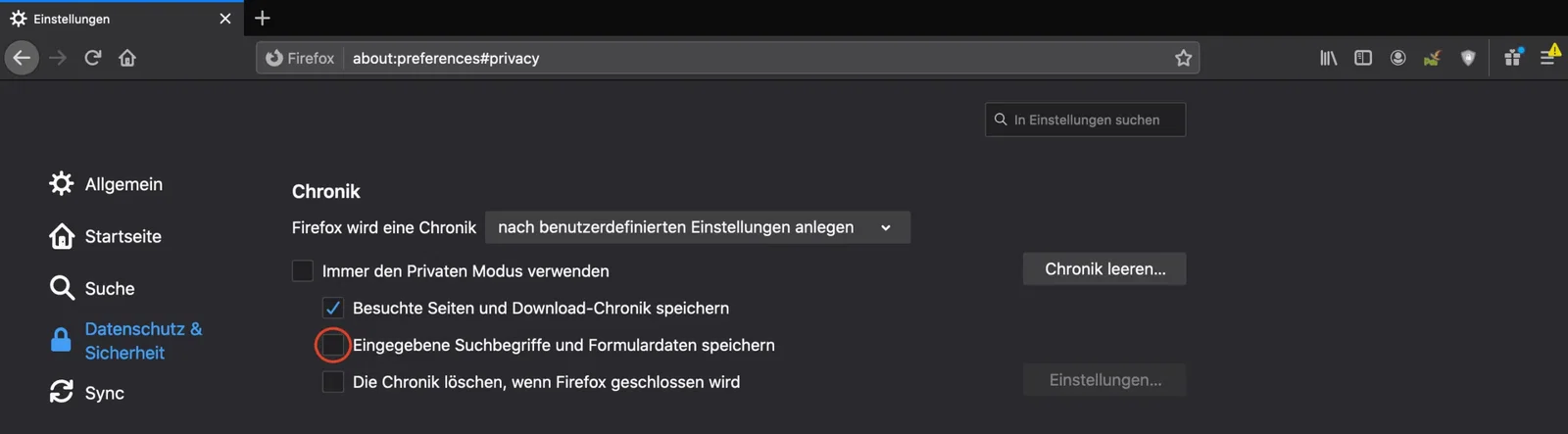 Formular speichern deaktivieren