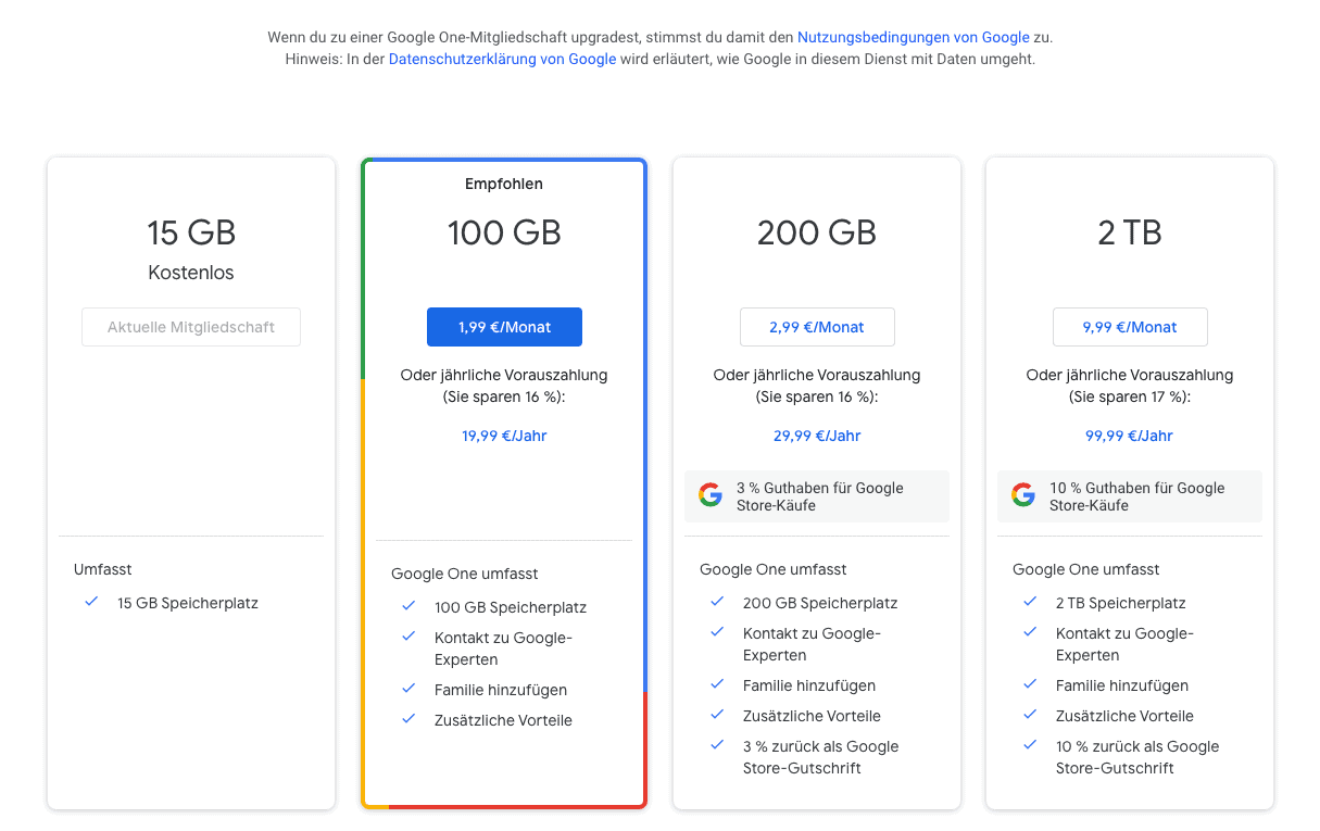Google One Speicher