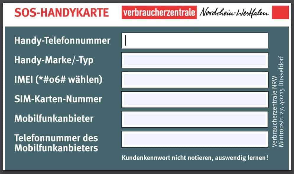 Handy verloren - die Handykarte hilft