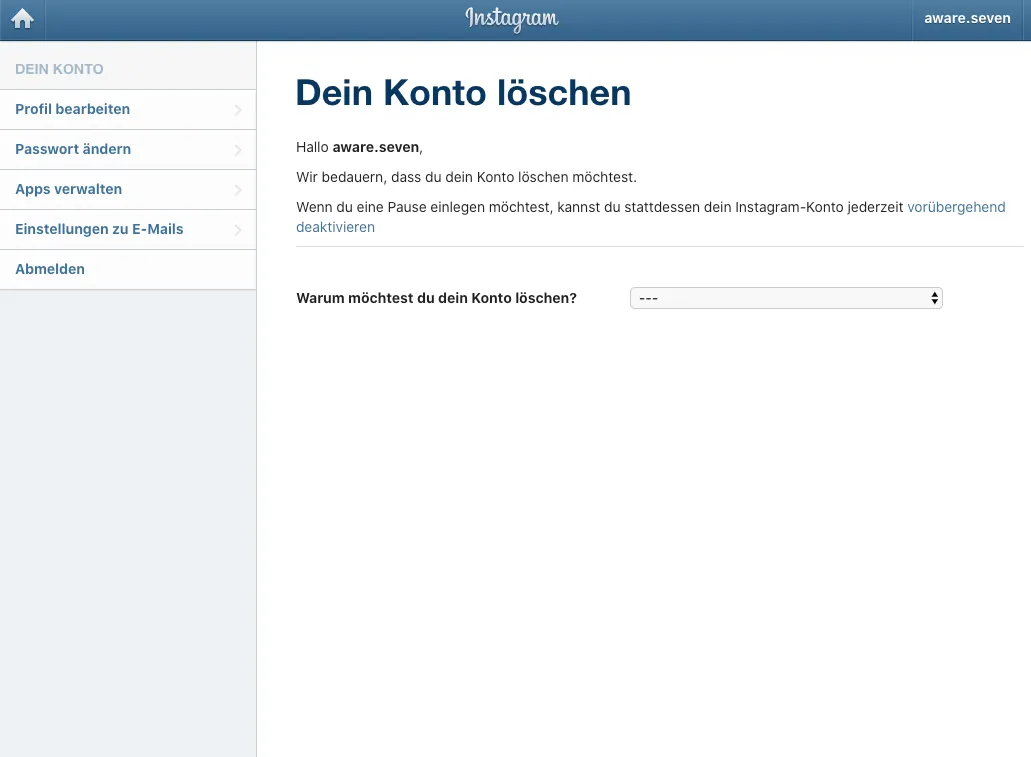 Instagram Konto löschen - dauerhaft