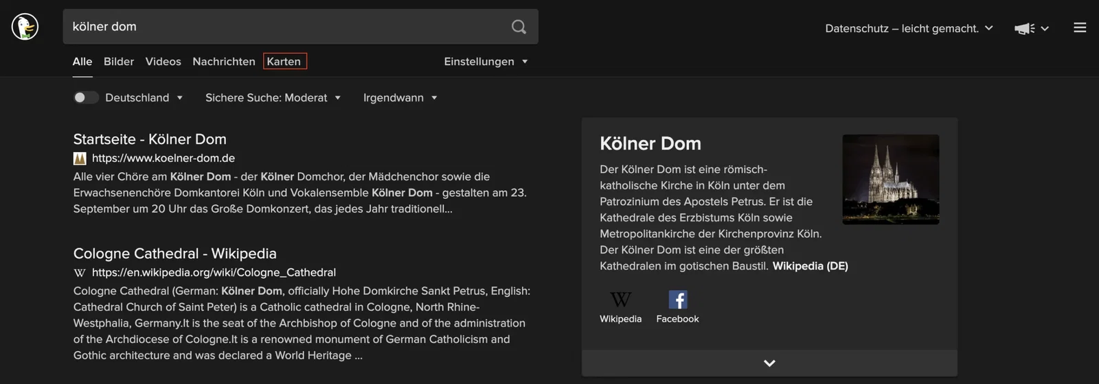 Map view Duckduckgo