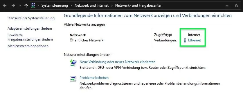 Netzwerkverbindung vom ausgewaehlten Netzwerk anpassen