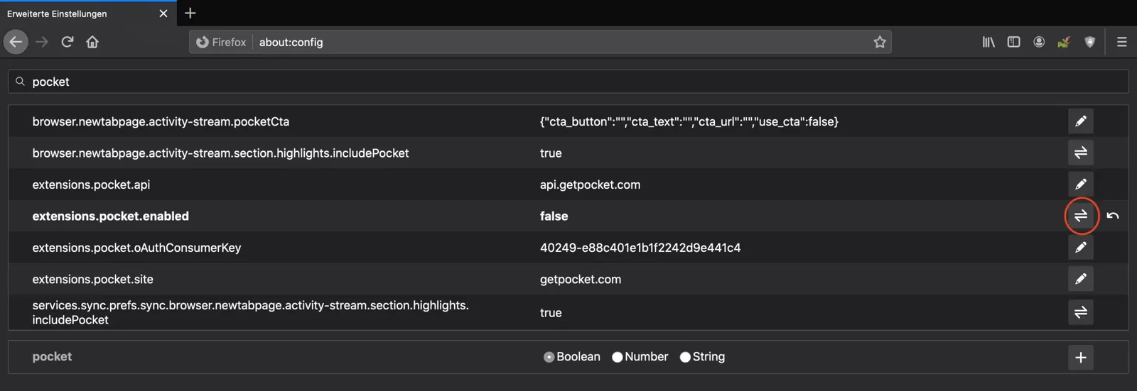 Pocket-API deaktivieren