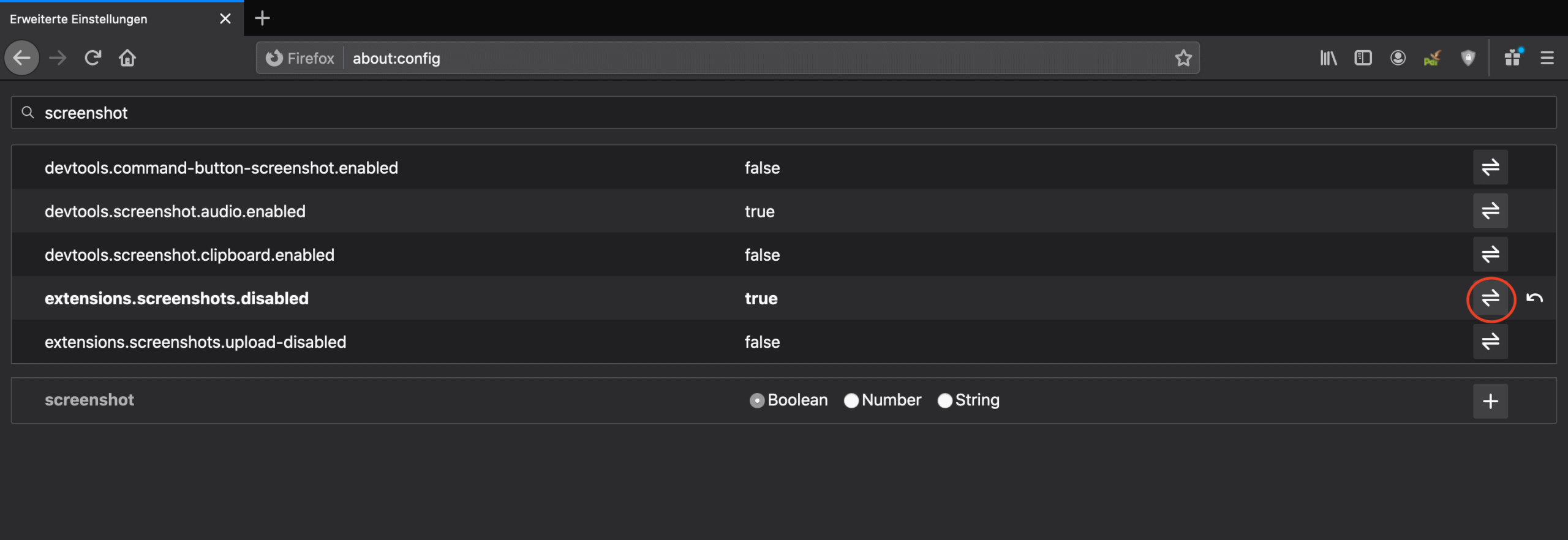 Screenshot Erweiterung deaktivieren