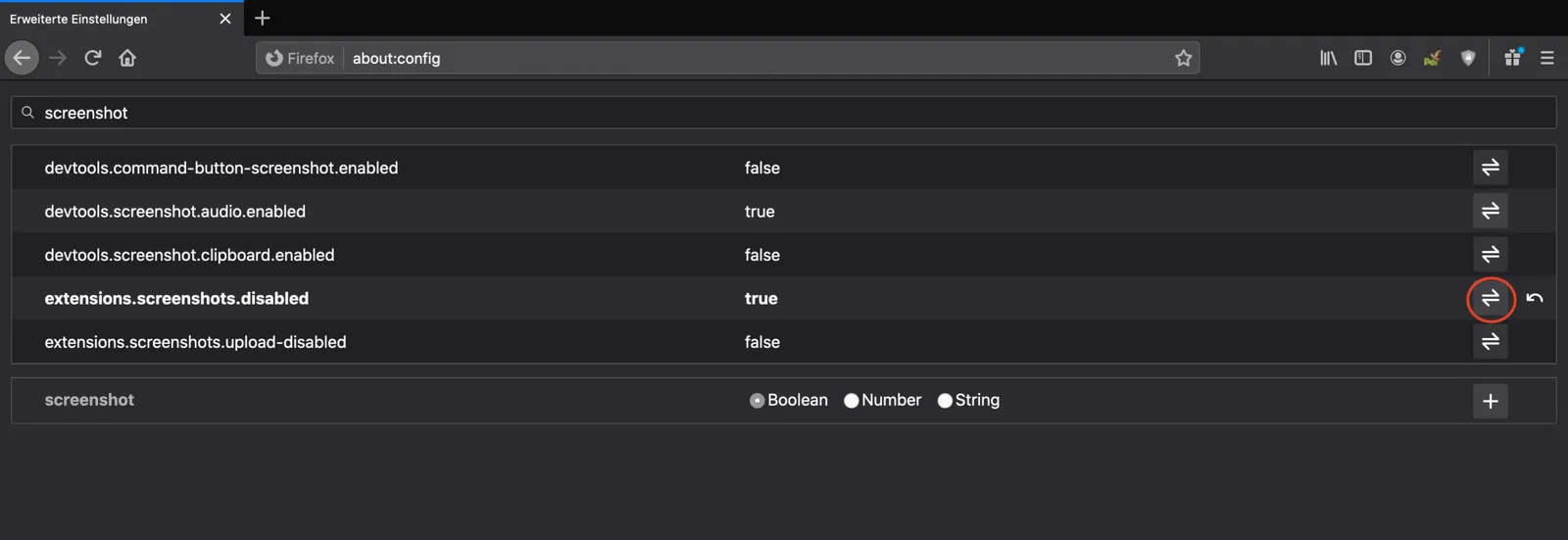 Screenshot Erweiterung deaktivieren