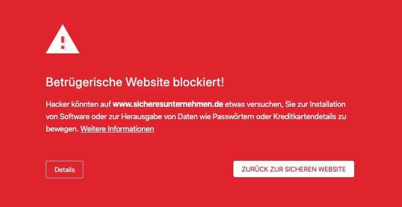 Unsichere Website - Warnung