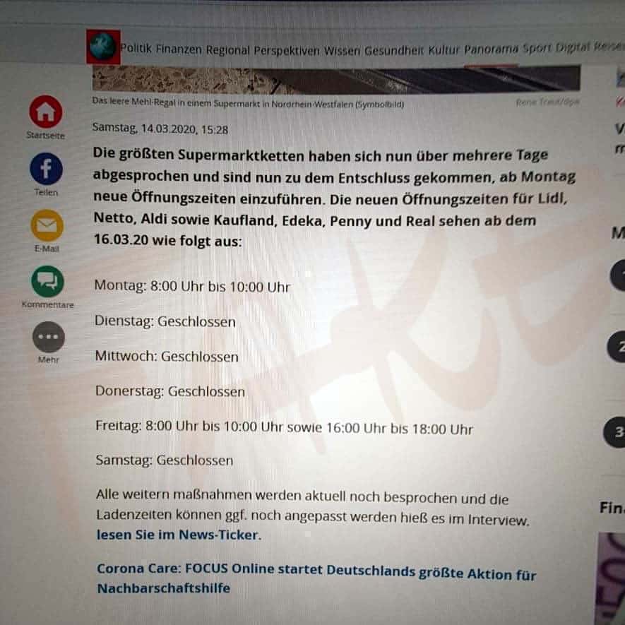 Falsche Öffnungszeiten der Supermärkte.