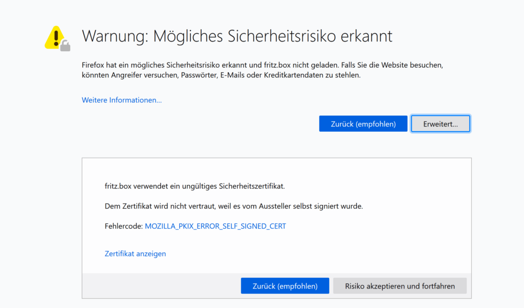 Sicherheitswarnung FRITZ!Box