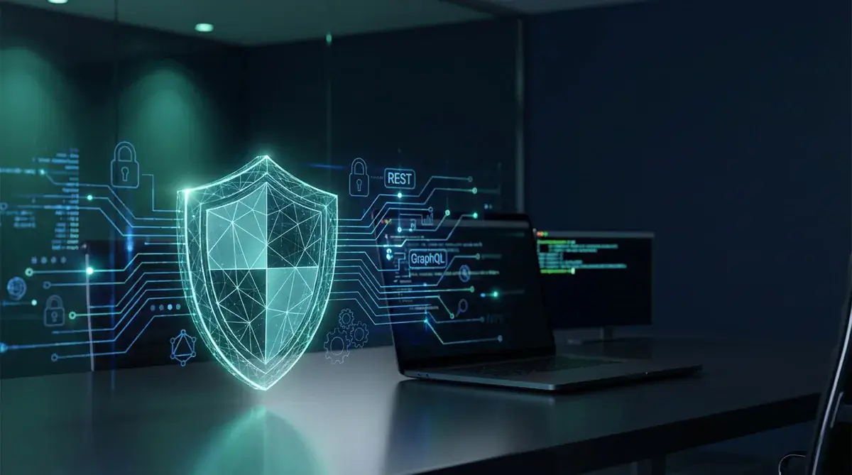 API Security Testing: Praxis-Guide für REST und GraphQL APIs - Illustration einer Sicherheitsanalyse mit Netzwerk-Scans und Schwachstellensuche