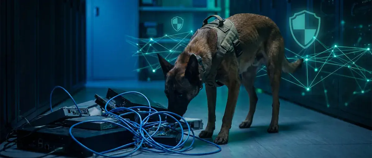 Datenträgerspürhunde im Einsatz - Illustration zu IT-Sicherheitsbewusstsein und Mitarbeiterschulung