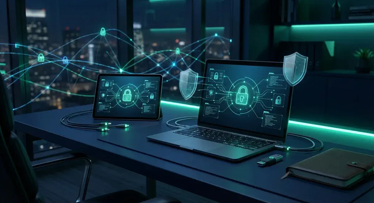 Unterwegs sicher arbeiten - 5 Tipps von AWARE7! - Illustration zu IT-Sicherheitsbewusstsein und Mitarbeiterschulung